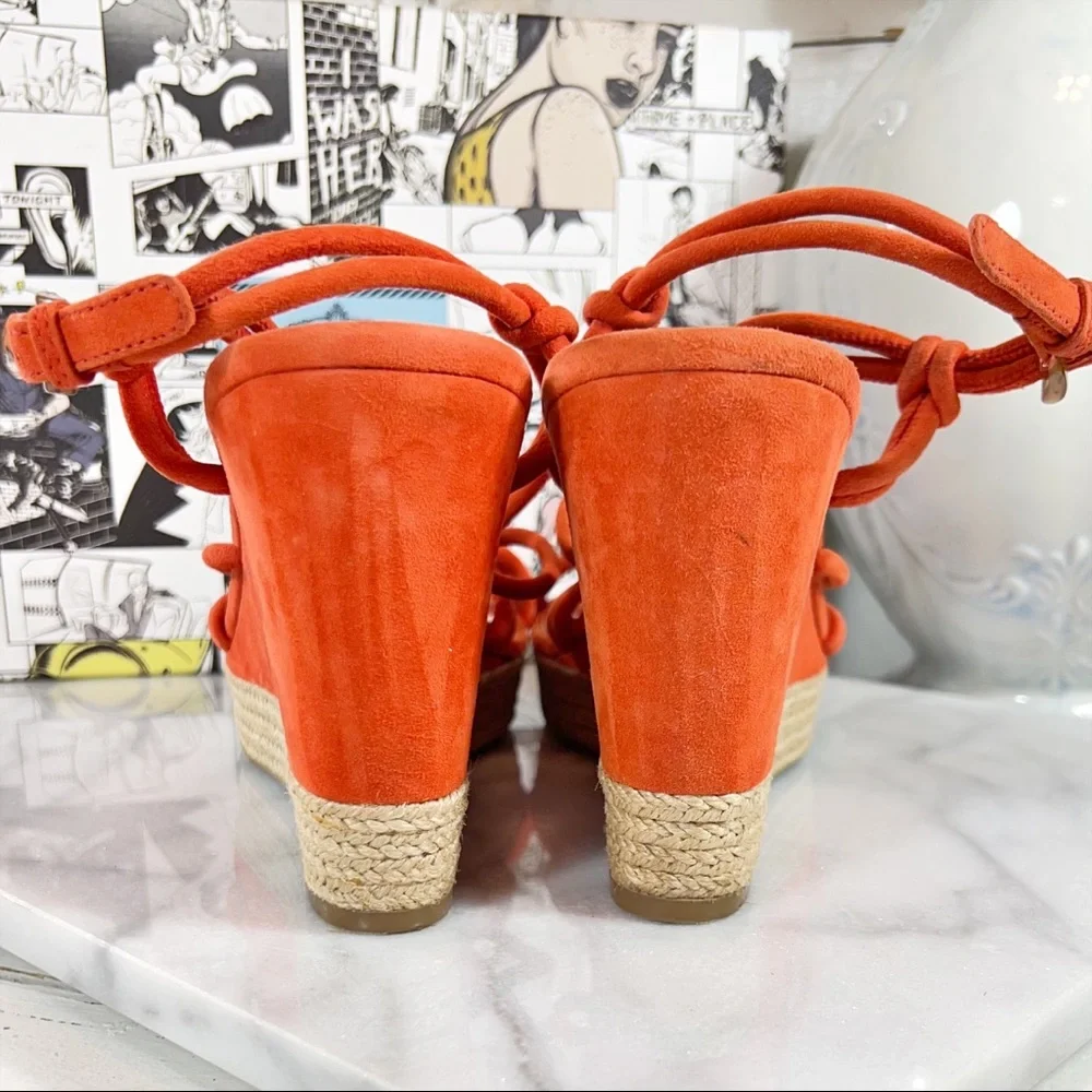 Prada Orange Suede Strappy Wedge Sandals
